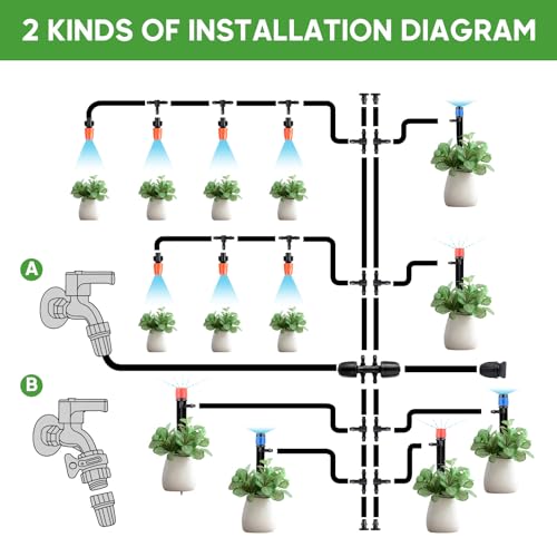 EYYA Drip Irrigation System Kit, 226FT Automatic Micro Irrigation Kit Patio Misting Plant Watering System with 1/2 inch 1/4 inch Drip Irrigation Tubing,Adjustable Nozzle Emitters for Garden Greenhouse