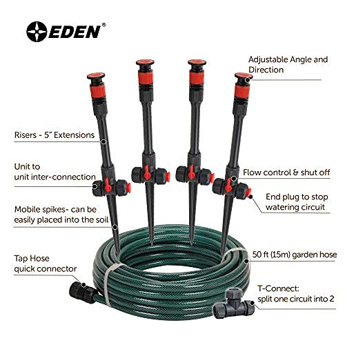 Eden 97063 Multi-Adjustable Flex Design Above Ground Irrigation Garden Sprinkler System, Sprinkler & Hose, DIY Plant Watering Set