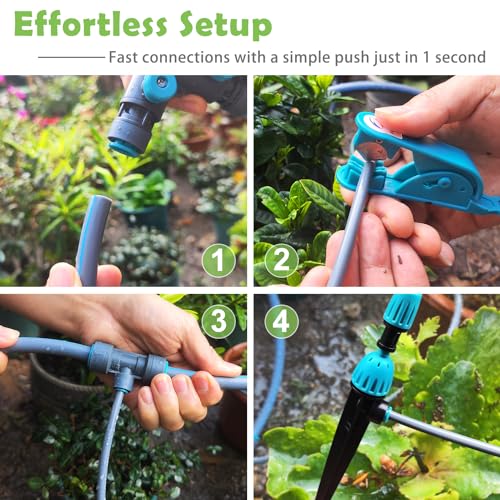Onarway Garden Drip Irrigation System: Raised Garden Bed Drip Irrigation Kit with Quick Connectors - Greenhouse Micro Misting Watering System for Plants - Instant Easy Install