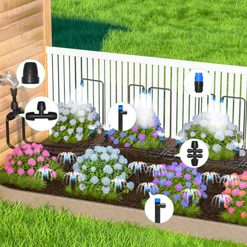 MIXC 230FT Drip Irrigation System,Quick Connector Garden Watering System Automatic Sprinkler System Kit for Lawn Raised Bed Greenhouse Plant Watering System with 1/4'' Tubing,Drip Emitters,Connectors
