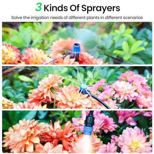 MIXC 230FT Drip Irrigation System,Quick Connector Garden Watering System Automatic Sprinkler System Kit for Lawn Raised Bed Greenhouse Plant Watering System with 1/4'' Tubing,Drip Emitters,Connectors