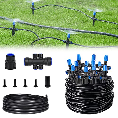 HIRALIY 50FT Quick-Connect Drip Irrigation Kit with Adjustable Fan-Shaped Emitter, Garden Watering System for Plants Vegetable Garden, Saving Water Automatic Irrigation Equipment for Raised Bed