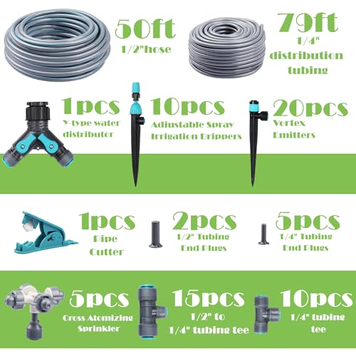 Onarway Garden Drip Irrigation System: Raised Garden Bed Drip Irrigation Kit with Quick Connectors - Greenhouse Micro Misting Watering System for Plants - Instant Easy Install