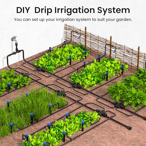 MIXC 230FT Drip Irrigation System,Quick Connector Garden Watering System Automatic Sprinkler System Kit for Lawn Raised Bed Greenhouse Plant Watering System with 1/4'' Tubing,Drip Emitters,Connectors