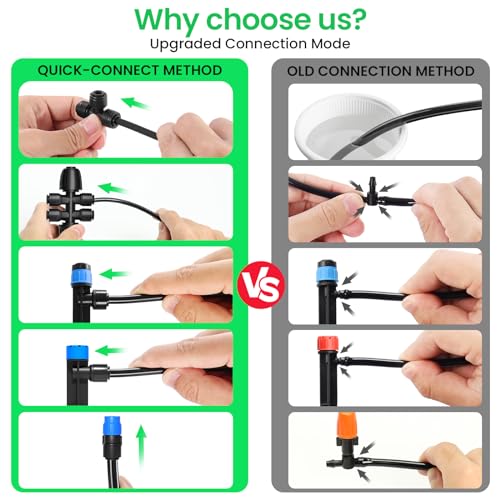 MIXC 230FT Drip Irrigation System,Quick Connector Garden Watering System Automatic Sprinkler System Kit for Lawn Raised Bed Greenhouse Plant Watering System with 1/4'' Tubing,Drip Emitters,Connectors