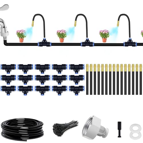 Suyeah 49.21Ft Drip Irrigation Kit Automatic Irrigation System, 360° Bendable Garden Irrigation System, Garden Watering System Adjustable Bendable Nozzle Copper Sprayer System for Garden Yard
