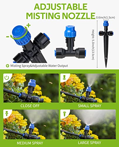 HIRALIY 118FT Greenhouse Mist Drip Irrigation Kit, Hanging Plant Watering System, Garden Watering System with 1/4" Blank Tubing and Misting Nozzles, Quick Connector Design Automatic Irrigation System