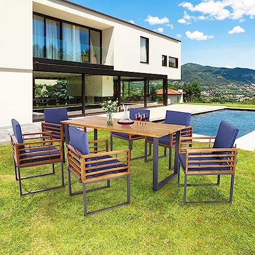 Tangkula 7 Piece Acacia Wood Patio Dining Set