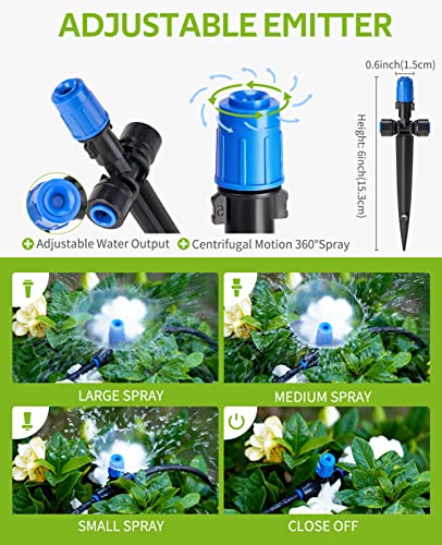 HIRALIY 50FT Quick-Connect Drip Irrigation Kit with Adjustable Fan-Shaped Emitter, Garden Watering System for Plants Vegetable Garden, Saving Water Automatic Irrigation Equipment for Raised Bed