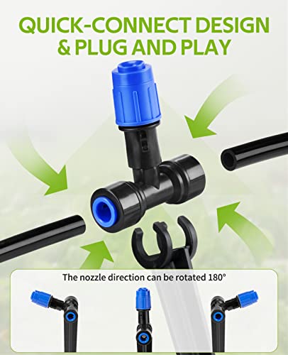 HIRALIY 50FT Quick-Connect Drip Irrigation Kit with Adjustable Fan-Shaped Emitter, Garden Watering System for Plants Vegetable Garden, Saving Water Automatic Irrigation Equipment for Raised Bed