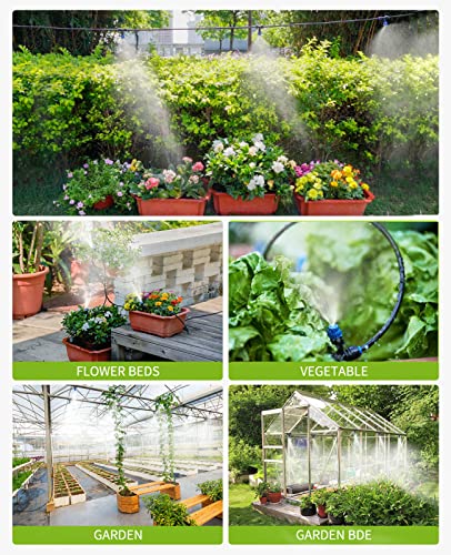 HIRALIY 118FT Greenhouse Mist Drip Irrigation Kit, Hanging Plant Watering System, Garden Watering System with 1/4" Blank Tubing and Misting Nozzles, Quick Connector Design Automatic Irrigation System