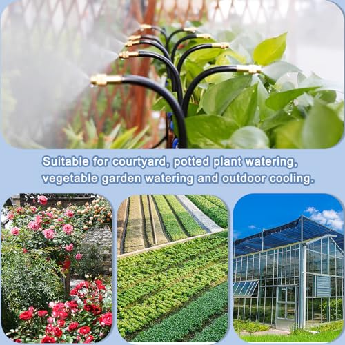 Suyeah 49.21Ft Drip Irrigation Kit Automatic Irrigation System, 360° Bendable Garden Irrigation System, Garden Watering System Adjustable Bendable Nozzle Copper Sprayer System for Garden Yard