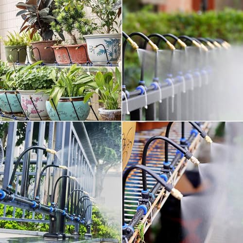 Suyeah 49.21Ft Drip Irrigation Kit Automatic Irrigation System, 360° Bendable Garden Irrigation System, Garden Watering System Adjustable Bendable Nozzle Copper Sprayer System for Garden Yard