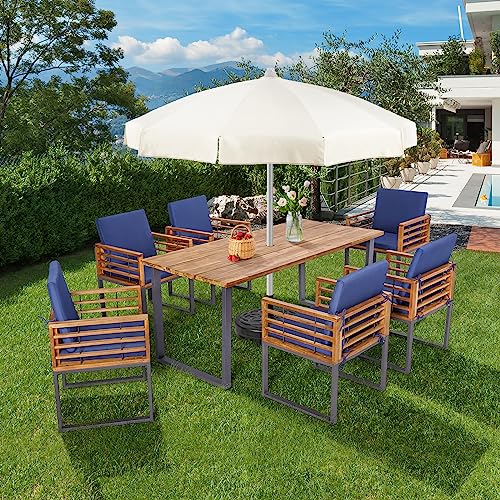 Tangkula 7 Piece Acacia Wood Patio Dining Set