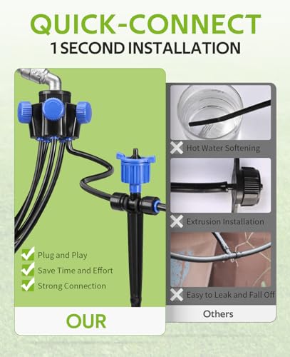 HIRALIY 85FT Garden Watering System with Garden Timer, Pressure Compensating Drippers, New Quick Connector Drip Irrigation Kits, Irrigation System for Plants, Watering Regularly by Timer