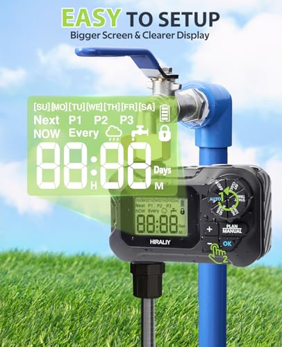 HIRALIY 49FT Automatic Drip Irrigation Kits with Garden Timer, Garden Watering System for Patio Lawn, Quick Connector Design Garden Irrigation System Kit with Easy Programmable Water Timer