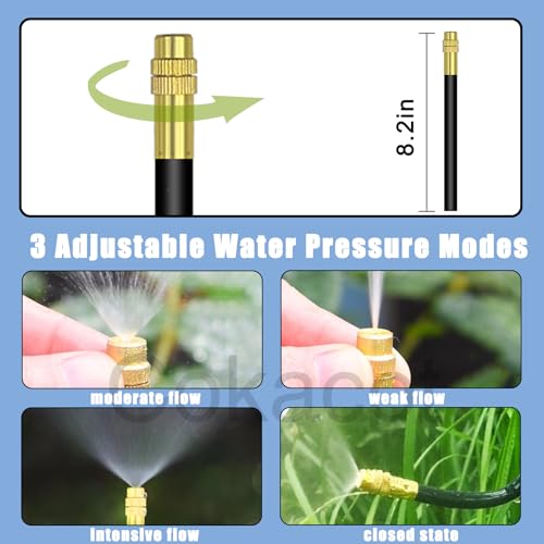 49.21Ft Bendable Drip Irrigation Kit 360°Adjustable Automatic Watering System + 15 Upgraded T-Joints + 15 Misting Nozzles + Faucet Adapter + Install Adapters for Garden Flower Bed (45PCS)