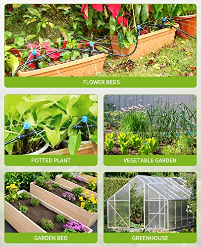 HIRALIY 49FT Automatic Drip Irrigation Kits with Garden Timer, Garden Watering System for Patio Lawn, Quick Connector Design Garden Irrigation System Kit with Easy Programmable Water Timer