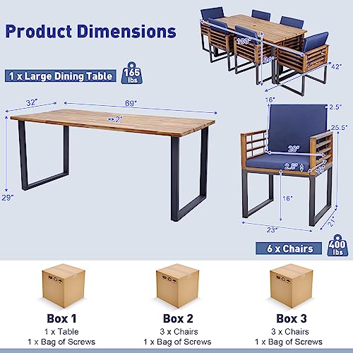 Tangkula 7 Piece Acacia Wood Patio Dining Set