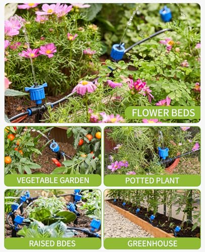 HIRALIY 85FT Garden Watering System with Garden Timer, Pressure Compensating Drippers, New Quick Connector Drip Irrigation Kits, Irrigation System for Plants, Watering Regularly by Timer