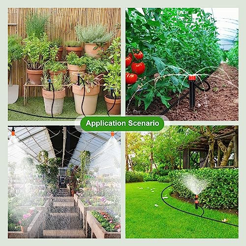 240FT Drip Irrigation System Kit, Yomile Automatic Garden Watering Misting System with 1/2 inch Hose 1/4 inch Distribution Tubing Drip Emitters Drip Spray 2 in 1 Nozzle for Greenhouse, Yard, Lawn