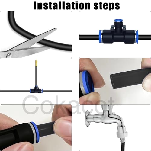 49.21Ft Bendable Drip Irrigation Kit 360°Adjustable Automatic Watering System + 15 Upgraded T-Joints + 15 Misting Nozzles + Faucet Adapter + Install Adapters for Garden Flower Bed (45PCS)