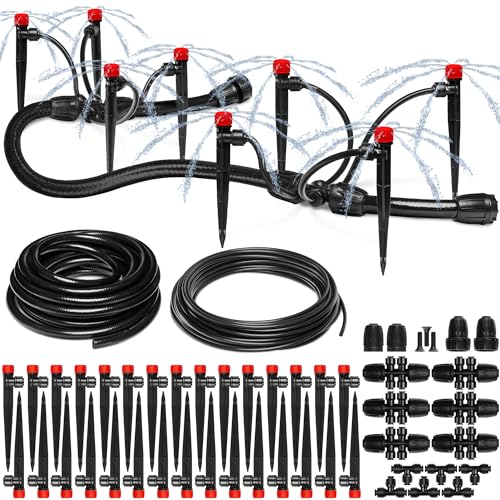 Carpathen Drip Irrigation Kit - New Improved Push-to-Connect Adjustable Drip Irrigation System for Raised Garden Beds, Greenhouse - Complete Micro Watering System with 1/4 Spray Emitters, 1/2 Tubing