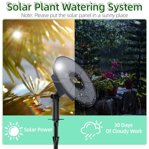 CIRYASR Solar Drip Irrigation System, Automatic Watering System with 2200mAh Battery and 6 Timer Modes for Potted Plants Drip Irrigation Kit for Balconies, Green House, Balcony Gift for Father's Day