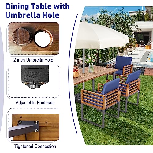 Tangkula 7 Piece Acacia Wood Patio Dining Set