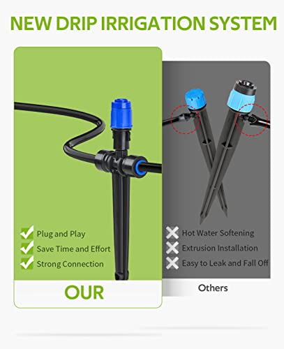 HIRALIY 50FT Quick-Connect Drip Irrigation Kit with Adjustable Fan-Shaped Drippers, Garden Watering System for Plants Vegetable Garden, Saving Water Automatic Irrigation Equipment for Raised Bed