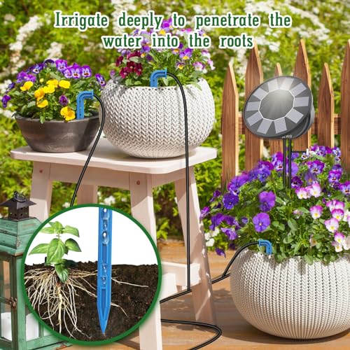 TRJZWA Solar Automatic Drip Irrigation System Kit, DIY Irrigation System for Garden Outdoor/Indoor Gardening System, Plant Watering System Drip Irrigation System, 9 Timing Modes with Anti-Siphon Set