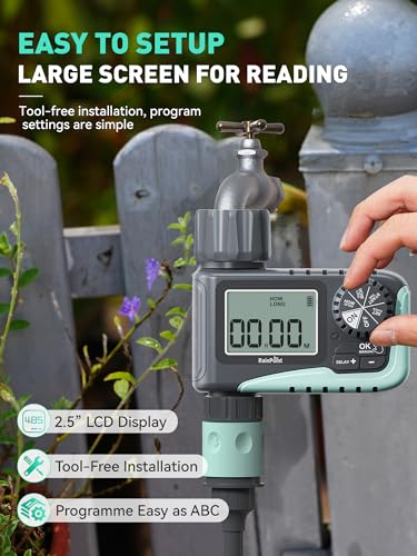 RAINPOINT Sprinkler Timer, Programmable Digital Irrigation Water Timer with Rain Delay/Manual Watering System for Garden/Outdoor Hose, Yard, Lawns, 1 Outlet