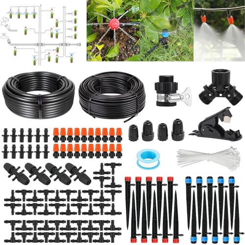 zycBernoi 240FT Drip Irrigation System Kit, Garden Watering System for Greenhouse, Yard, Lawn, Plant with 1/2 inch Hose 1/4 inch Distribution Tubing and Accessories