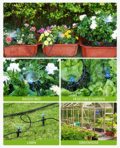 HIRALIY 50FT Quick-Connect Drip Irrigation Kit with Adjustable Fan-Shaped Drippers, Garden Watering System for Plants Vegetable Garden, Saving Water Automatic Irrigation Equipment for Raised Bed