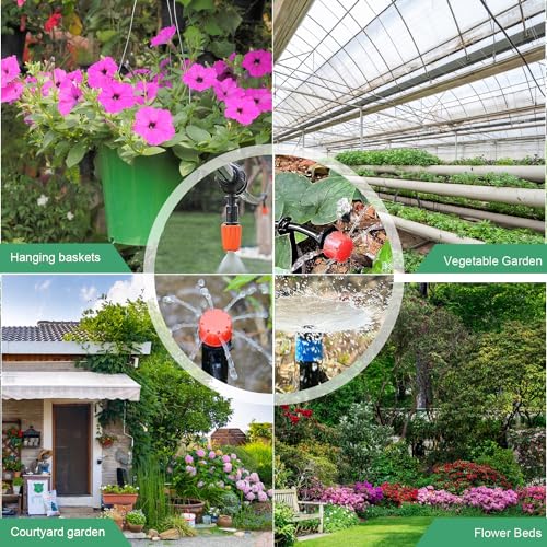 zycBernoi 240FT Drip Irrigation System Kit, Garden Watering System for Greenhouse, Yard, Lawn, Plant with 1/2 inch Hose 1/4 inch Distribution Tubing and Accessories