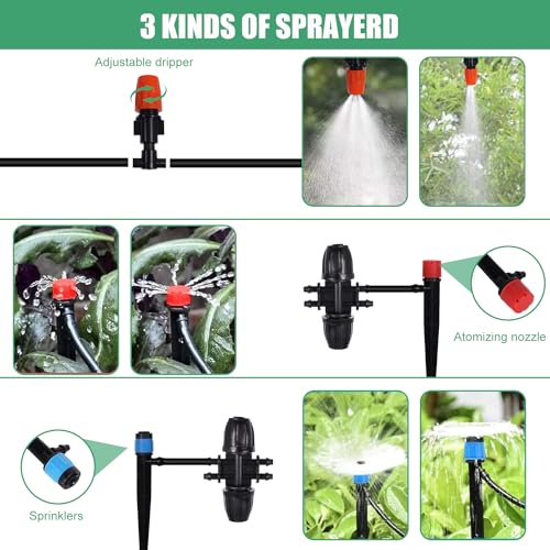 zycBernoi 240FT Drip Irrigation System Kit, Garden Watering System for Greenhouse, Yard, Lawn, Plant with 1/2 inch Hose 1/4 inch Distribution Tubing and Accessories