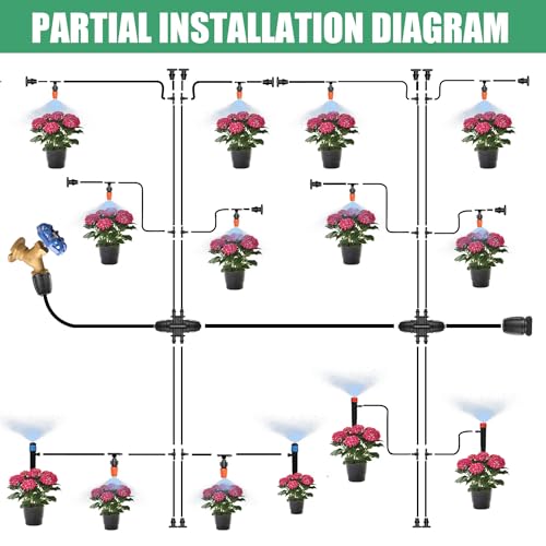 zycBernoi 240FT Drip Irrigation System Kit, Garden Watering System for Greenhouse, Yard, Lawn, Plant with 1/2 inch Hose 1/4 inch Distribution Tubing and Accessories