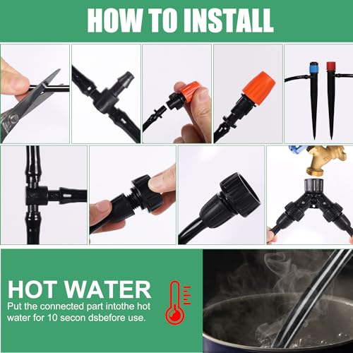 zycBernoi 240FT Drip Irrigation System Kit, Garden Watering System for Greenhouse, Yard, Lawn, Plant with 1/2 inch Hose 1/4 inch Distribution Tubing and Accessories