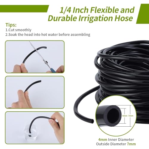 Irrigation System for Garden,50FT Micro Drip Irrigation System Kit with 1/4" Irrigation Tubing 4-Outlet Misting Nozzle Automatic Irrigation System Watering for Plant Flower Raised Bed Lawn Patio