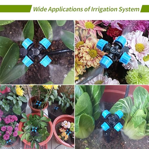 Irrigation System for Garden,50FT Micro Drip Irrigation System Kit with 1/4" Irrigation Tubing 4-Outlet Misting Nozzle Automatic Irrigation System Watering for Plant Flower Raised Bed Lawn Patio