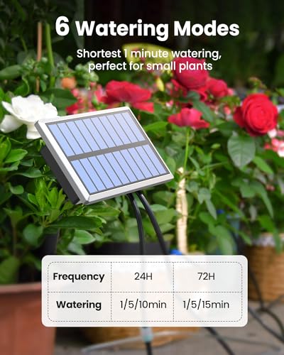 RAINTPOINT Solar Automatic Drip Irrigation Kit System,Solar Garden Watering System with 100% Anti-Siphoning Device, Easy DIY Plant Watering Devices with 6 Timing Modes for 10-15 Potted Plants