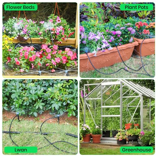 MIXC Drip Irrigation System, 95FT Quick Efficient Connector Garden Irrigation System Plants Watering System For Lawn Patio Raised Bed Automatic Irrigation Equipment With 1/2''&1/4"Tubing,Drip Emitters