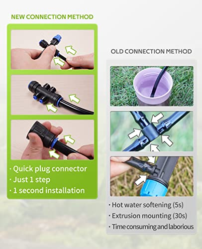 HIRALIY 50FT Garden Watering System, Drip Irrigation Kits for Plants, New Quick Connector, Blank Distribution Tubing, Saving Water Automatic Irrigation Equipment for Patio Lawn