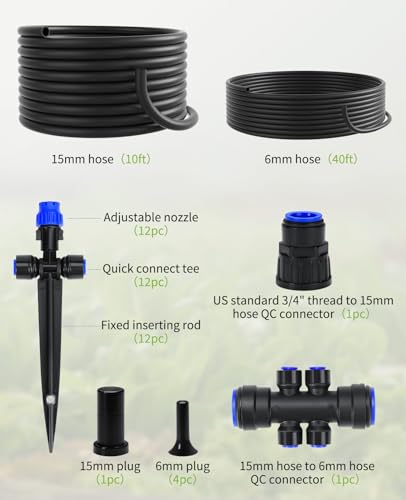 HIRALIY 50FT Garden Watering System, Drip Irrigation Kits for Plants, New Quick Connector, Blank Distribution Tubing, Saving Water Automatic Irrigation Equipment for Patio Lawn