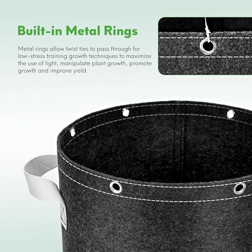 JERIA 10-Pack 5 Gallon Grow Bags, Thick Non-Woven Fabric Pots Planters with Multi-Purpose Rings for Low Stress Plant Training Outdoor Fruits, Vegetables,Flowers