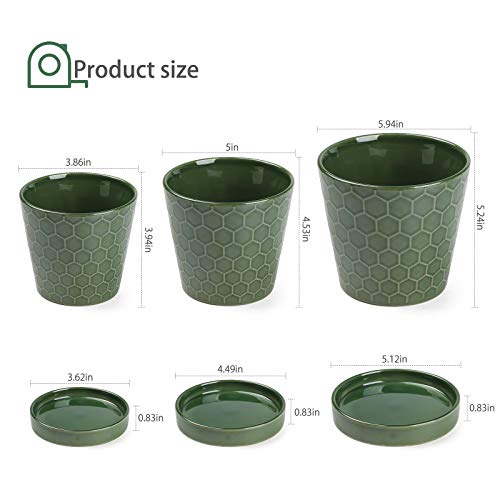 BUYMAX Ceramic Plant Pot – 4”+5”+6” inch Ceramic Flower Pot with Drainage Holes and Ceramic Tray - Gardening Home Desktop Office Windowsill Decoration Gift Set 3 - Plants NOT Included (Patina)