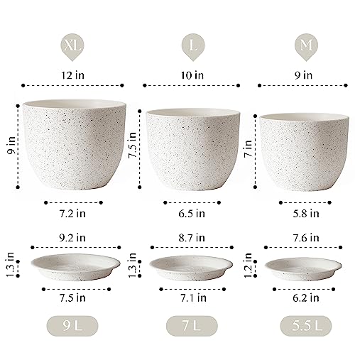 Giraffe Creation Plant Pots 12/10/9 inch Set of 3, Flower Pots Outdoor Indoor, Planters with Drainage Hole, Speckled Black
