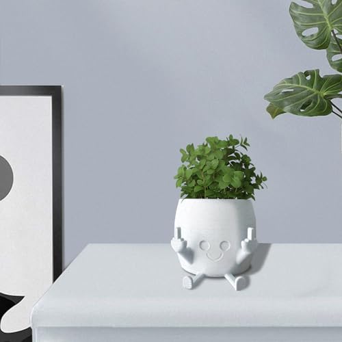 SXIDPDA Smiling Plant Pot with Middle Fingers Up, Flower Pots for Succulents, Funny Resin Figure Planter Pot for Indoor Outdoor