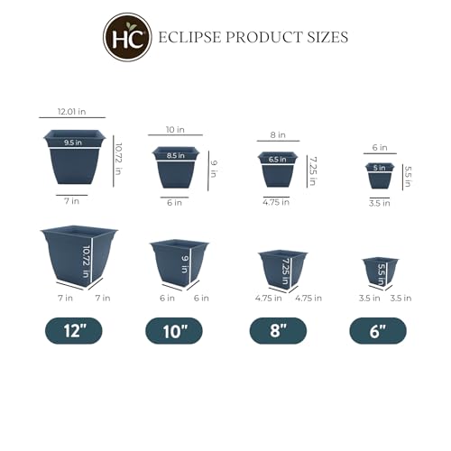 The HC Companies 12 Inch Eclipse Square Planter with Saucer - Indoor Outdoor Plant Pot for Flowers, Vegetables, and Herbs, Slate Blue