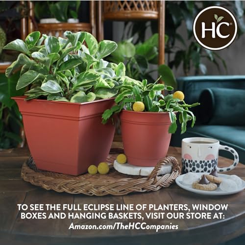 The HC Companies 12 Inch Eclipse Square Planter with Saucer - Indoor Outdoor Plant Pot for Flowers, Vegetables, and Herbs, Slate Blue